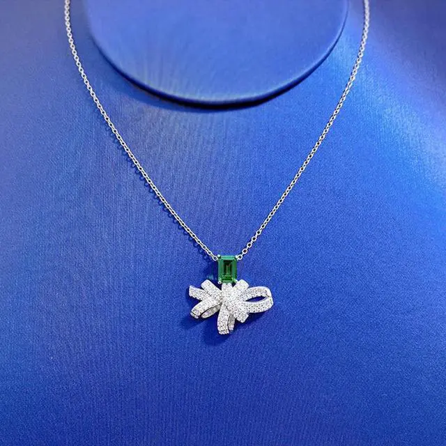 Alt view image 6 of 7 - WAHZAUS Vintage 100% 925 Sterling Silver Emerald Necklace High Carbon Diamonds Pendant Necklace for Women Wife Girlfriend Mother's Day Gifts