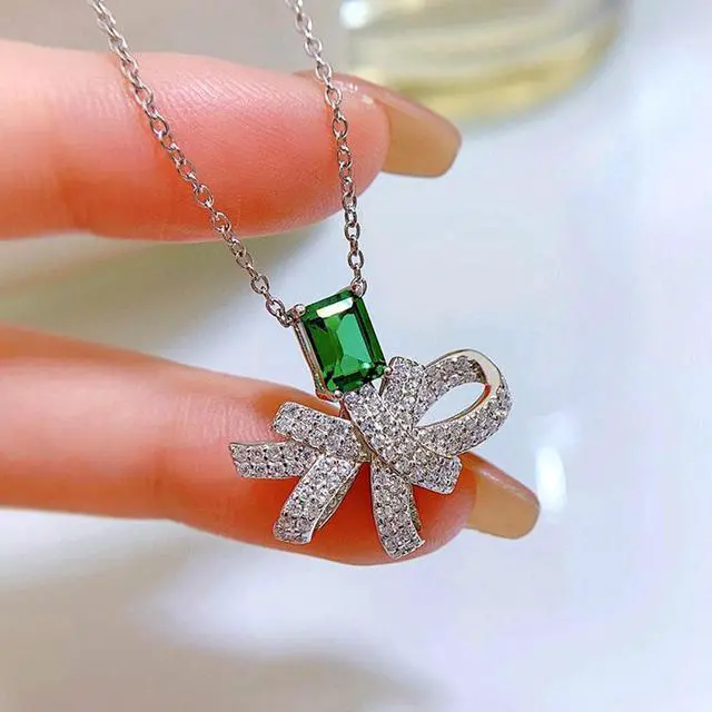 Alt view image 4 of 7 - WAHZAUS Vintage 100% 925 Sterling Silver Emerald Necklace High Carbon Diamonds Pendant Necklace for Women Wife Girlfriend Mother's Day Gifts