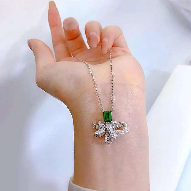 Alt view image 5 of 7 - WAHZAUS Vintage 100% 925 Sterling Silver Emerald Necklace High Carbon Diamonds Pendant Necklace for Women Wife Girlfriend Mother's Day Gifts