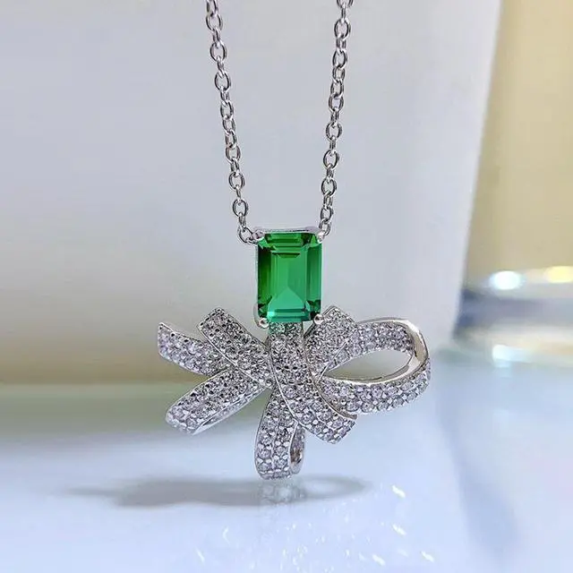 Alt view image 2 of 7 - WAHZAUS Vintage 100% 925 Sterling Silver Emerald Necklace High Carbon Diamonds Pendant Necklace for Women Wife Girlfriend Mother's Day Gifts
