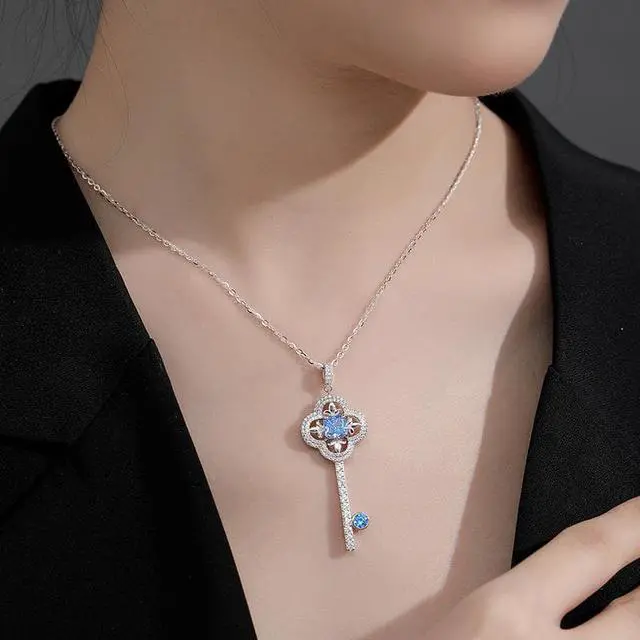 Alt view image 2 of 7 - WAHZAUS Original Design 925 Sterling Silver Elegant Key Necklace High Carbon Diamond Fashion Simple Splendid Pendant Necklace for Women Wedding Mother's Day Gift