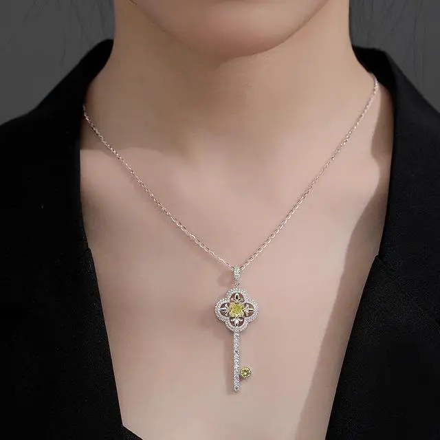 Alt view image 3 of 7 - WAHZAUS Original Design 925 Sterling Silver Elegant Key Necklace High Carbon Diamond Fashion Simple Splendid Pendant Necklace for Women Wedding Mother's Day Gift