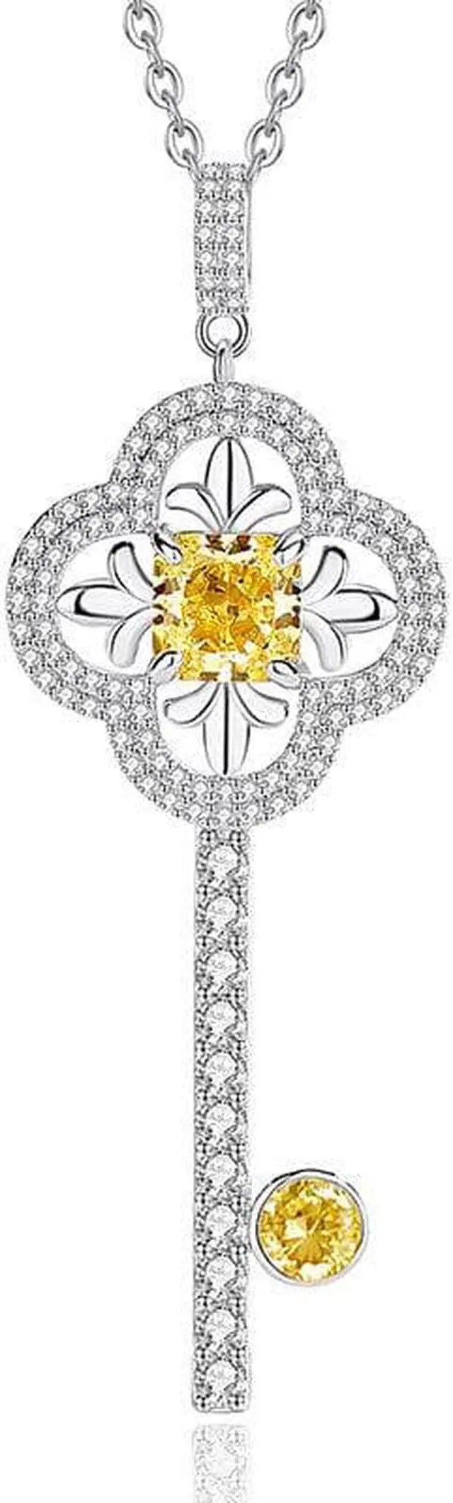 Alt view image 5 of 7 - WAHZAUS Original Design 925 Sterling Silver Elegant Key Necklace High Carbon Diamond Fashion Simple Splendid Pendant Necklace for Women Wedding Mother's Day Gift