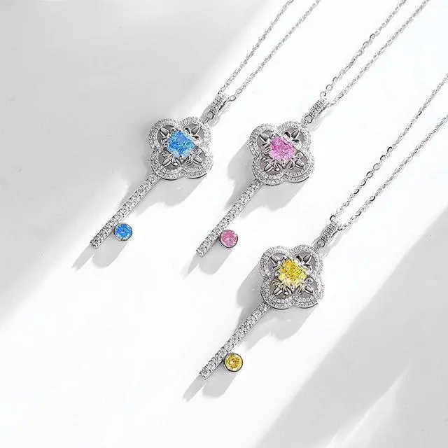 Alt view image 4 of 7 - WAHZAUS Original Design 925 Sterling Silver Elegant Key Necklace High Carbon Diamond Fashion Simple Splendid Pendant Necklace for Women Wedding Mother's Day Gift