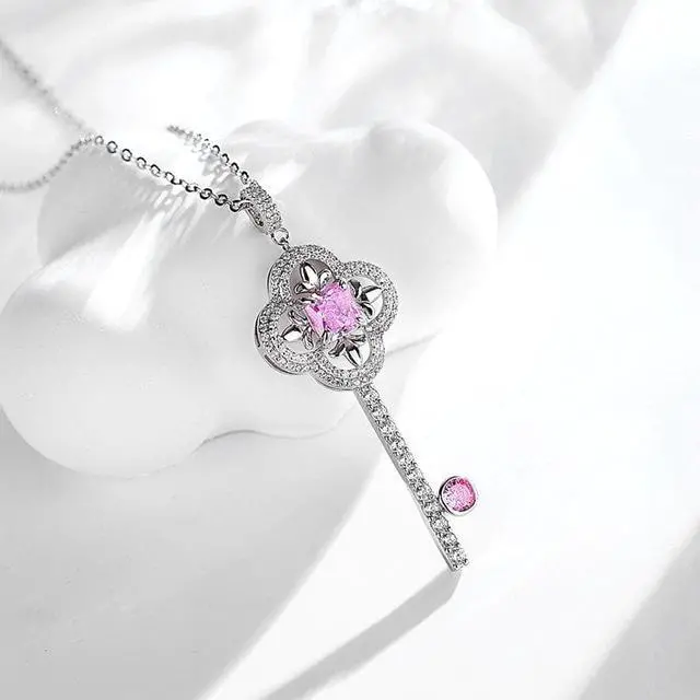 Alt view image 6 of 7 - WAHZAUS Original Design 925 Sterling Silver Elegant Key Necklace High Carbon Diamond Fashion Simple Splendid Pendant Necklace for Women Wedding Mother's Day Gift