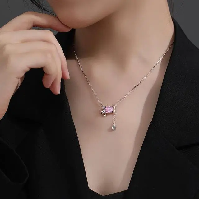 Alt view image 3 of 7 - WAHZAUS S925 Sterling Silver Tassel Necklace Graceful Bow High Carbon Diamond Fashion Pendant Necklace for Women Wedding Fine Jewelry