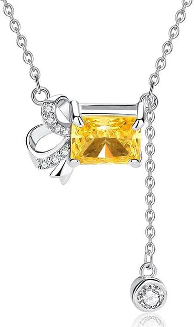 Alt view image 5 of 7 - WAHZAUS S925 Sterling Silver Tassel Necklace Graceful Bow High Carbon Diamond Fashion Pendant Necklace for Women Wedding Fine Jewelry