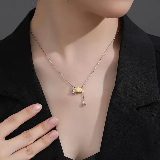 Alt view image 4 of 7 - WAHZAUS S925 Sterling Silver Tassel Necklace Graceful Bow High Carbon Diamond Fashion Pendant Necklace for Women Wedding Fine Jewelry