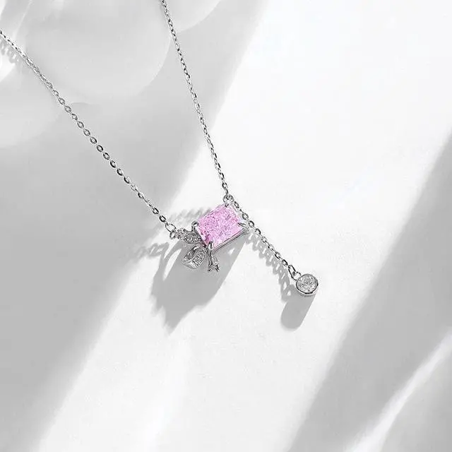 Alt view image 6 of 7 - WAHZAUS S925 Sterling Silver Tassel Necklace Graceful Bow High Carbon Diamond Fashion Pendant Necklace for Women Wedding Fine Jewelry