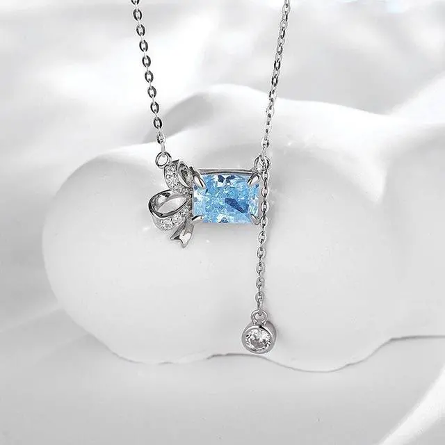 Main image of WAHZAUS S925 Sterling Silver Tassel Necklace Graceful Bow High Carbon Diamond Fashion Pendant Necklace for Women Wedding Fine Jewelry