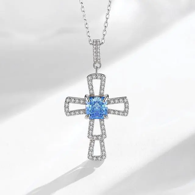 Main image of WAHZAUS Original Design Sterling Silver Sweater Chain Elegant Cross High Carbon Diamond Pendant High-Grade Sterling Silver Necklace for Women