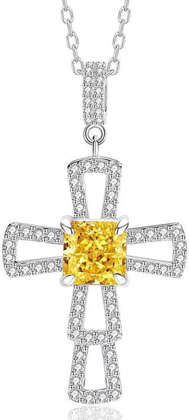 Alt view image 5 of 7 - WAHZAUS Original Design Sterling Silver Sweater Chain Elegant Cross High Carbon Diamond Pendant High-Grade Sterling Silver Necklace for Women