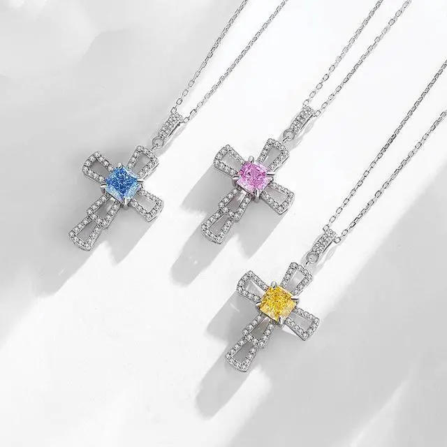 Alt view image 4 of 7 - WAHZAUS Original Design Sterling Silver Sweater Chain Elegant Cross High Carbon Diamond Pendant High-Grade Sterling Silver Necklace for Women