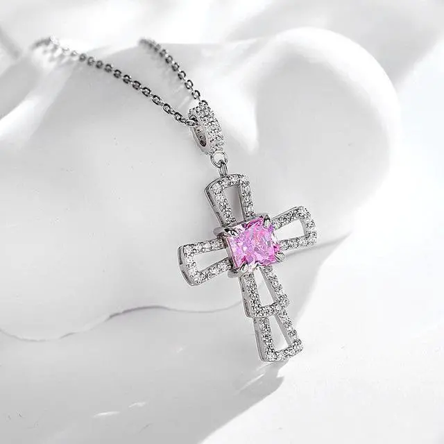 Alt view image 6 of 7 - WAHZAUS Original Design Sterling Silver Sweater Chain Elegant Cross High Carbon Diamond Pendant High-Grade Sterling Silver Necklace for Women