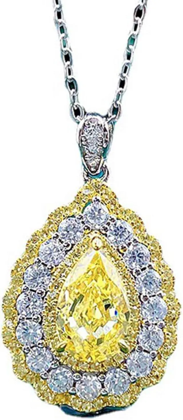 Alt view image 2 of 7 - 925 Sterling Silver Pear Cut High Carbon Diamonds Citrine Gemstone Pendant Necklace for Women Fine Jewelry