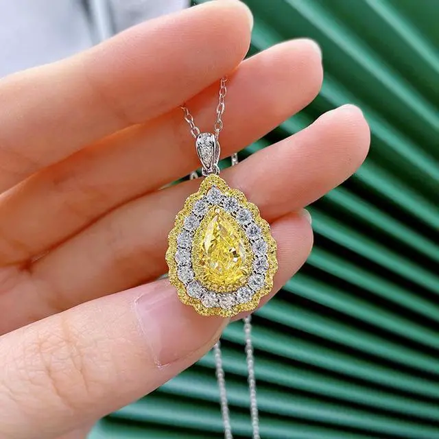 Alt view image 7 of 7 - 925 Sterling Silver Pear Cut High Carbon Diamonds Citrine Gemstone Pendant Necklace for Women Fine Jewelry