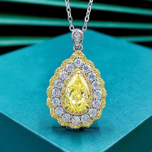 Alt view image 5 of 7 - 925 Sterling Silver Pear Cut High Carbon Diamonds Citrine Gemstone Pendant Necklace for Women Fine Jewelry