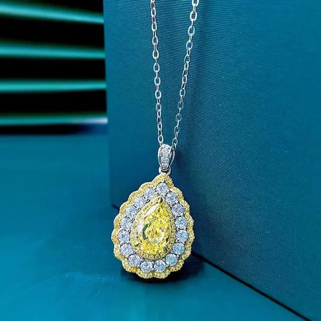 Alt view image 4 of 7 - 925 Sterling Silver Pear Cut High Carbon Diamonds Citrine Gemstone Pendant Necklace for Women Fine Jewelry