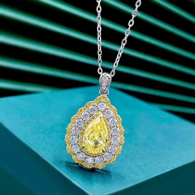 Alt view image 3 of 7 - 925 Sterling Silver Pear Cut High Carbon Diamonds Citrine Gemstone Pendant Necklace for Women Fine Jewelry