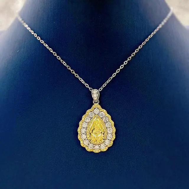 Alt view image 6 of 7 - 925 Sterling Silver Pear Cut High Carbon Diamonds Citrine Gemstone Pendant Necklace for Women Fine Jewelry