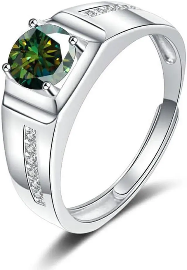 Alt view image 2 of 7 - 1 Carat D Color VVS1 Moissanite Men Rings S925 Sterling Silver Round Cut Diamond Engagement Rings for Men - Wedding Band Valentine's Day Birthday Gift with Certificate