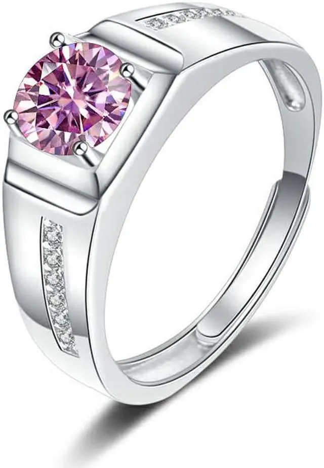 Alt view image 3 of 7 - 1 Carat D Color VVS1 Moissanite Men Rings S925 Sterling Silver Round Cut Diamond Engagement Rings for Men - Wedding Band Valentine's Day Birthday Gift with Certificate