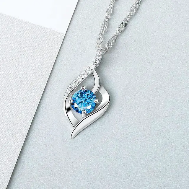 Alt view image 6 of 7 - S925 Sterling Silver Light Luxury White/Blue/Purple Pendant Necklace for Women 18K gold plated Inlaid Cubic Zirconia Necklace - Wedding Engagement Valentine's Day Christmas Gift