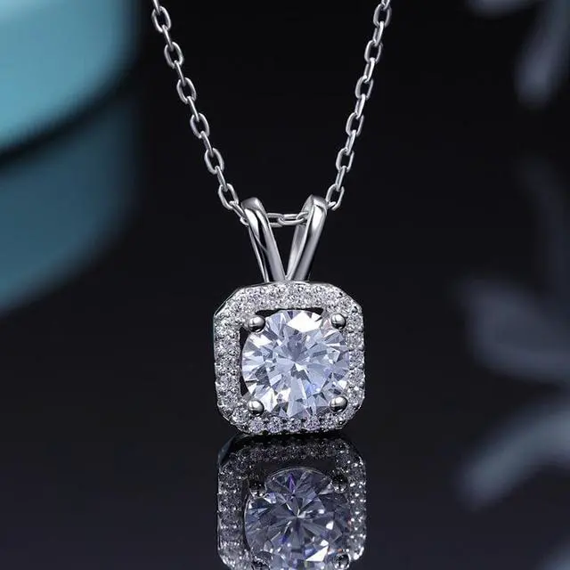 Main image of Moissanite Necklace for Women, 1Ct D Color Lab Created Moissanite Diamond Pendant Necklace925 Sterling Silver necklace, Safety Friction Back
