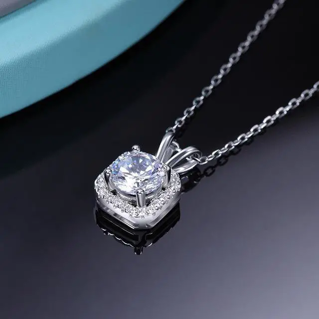 Alt view image 2 of 7 - Moissanite Necklace for Women, 1Ct D Color Lab Created Moissanite Diamond Pendant Necklace925 Sterling Silver necklace, Safety Friction Back