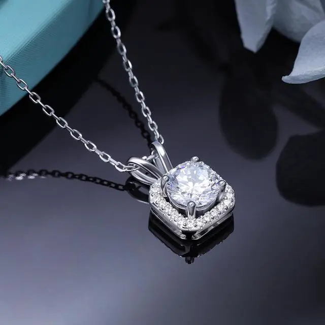 Alt view image 3 of 7 - Moissanite Necklace for Women, 1Ct D Color Lab Created Moissanite Diamond Pendant Necklace925 Sterling Silver necklace, Safety Friction Back