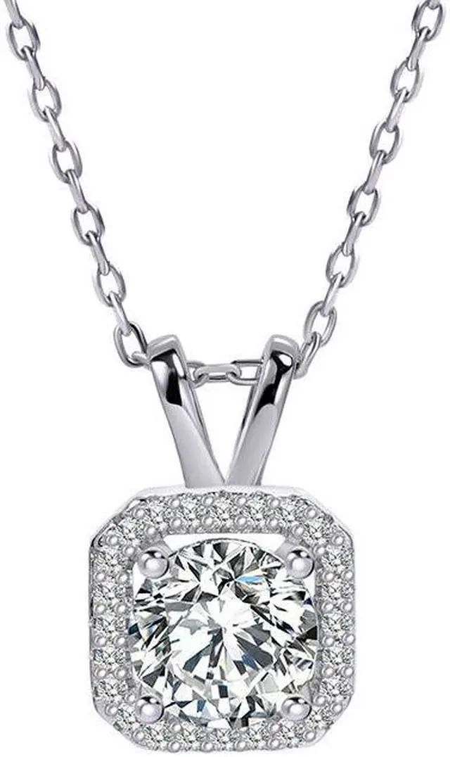 Alt view image 5 of 7 - Moissanite Necklace for Women, 1Ct D Color Lab Created Moissanite Diamond Pendant Necklace925 Sterling Silver necklace, Safety Friction Back
