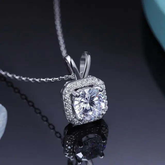 Alt view image 4 of 7 - Moissanite Necklace for Women, 1Ct D Color Lab Created Moissanite Diamond Pendant Necklace925 Sterling Silver necklace, Safety Friction Back