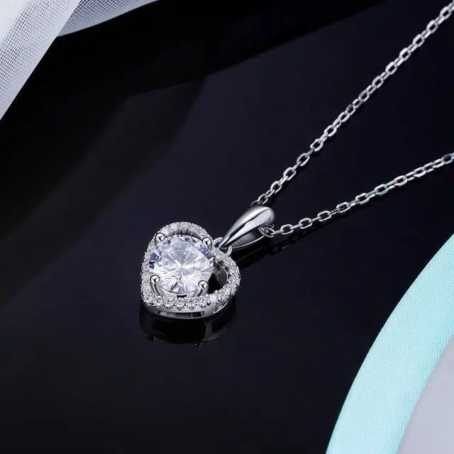 Alt view image 3 of 7 - Heart shaped Moissanite Necklace for Women, 1Ct Moissanite Diamond D Color, 925 Sterling Silver with 18K Gold Plating Jewelry Gifts for Women Mom Wife Ladies Girls, Jewelry Box Packed
