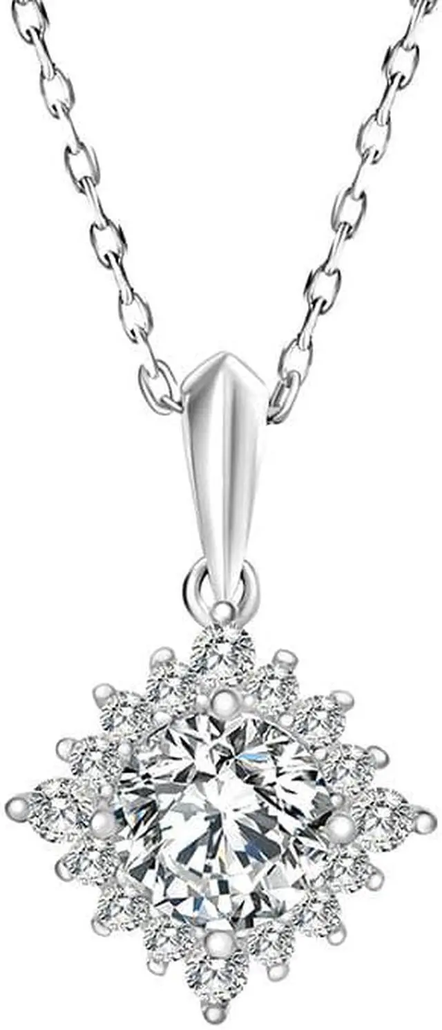 Alt view image 4 of 7 - 925 Sterling Silver Necklace with Jewelry Box, 1 CT D Color Moissanite Pendant Snowflake Quadrangular Star Diamond Necklace with GRA Certificate, Gift for Mom, Wife, Girlfriend Jewelry Gift
