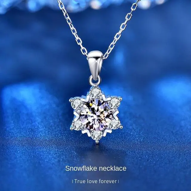 Alt view image 2 of 7 - 925 Sterling Silver Snowflake Necklace for Women's 1CT Moissanite Pendant Necklace - Girl Senior Jewelry Wedding Valentine's Day Christmas Gift