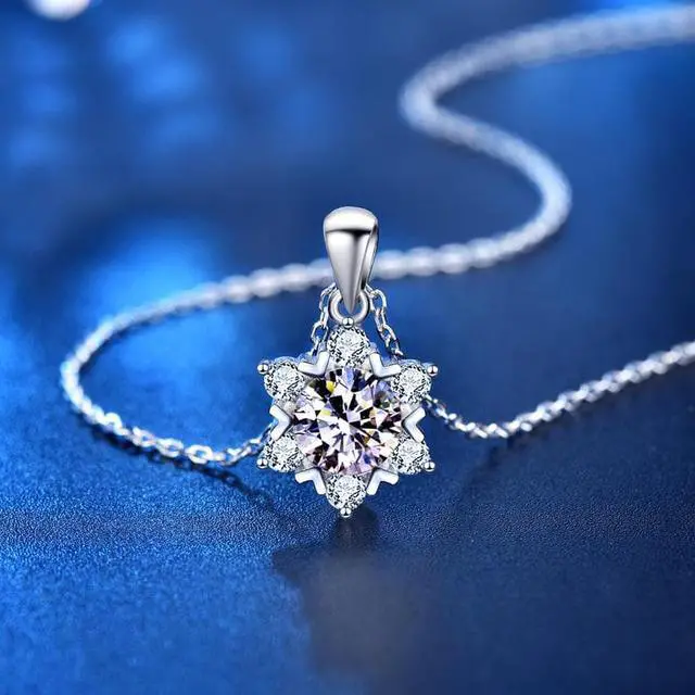 Alt view image 4 of 7 - 925 Sterling Silver Snowflake Necklace for Women's 1CT Moissanite Pendant Necklace - Girl Senior Jewelry Wedding Valentine's Day Christmas Gift