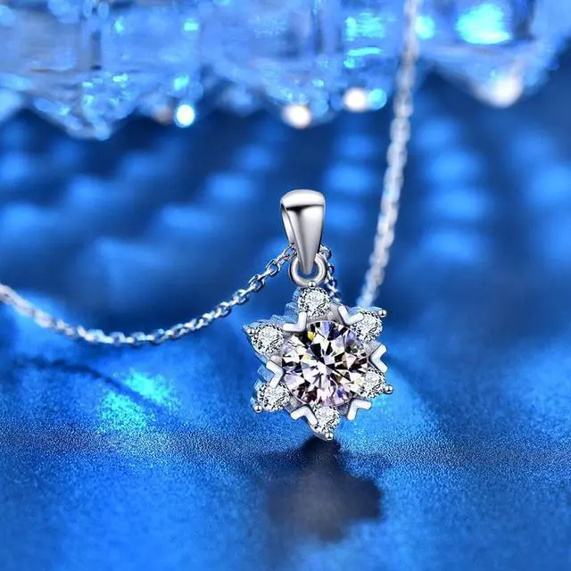 Alt view image 3 of 7 - 925 Sterling Silver Snowflake Necklace for Women's 1CT Moissanite Pendant Necklace - Girl Senior Jewelry Wedding Valentine's Day Christmas Gift