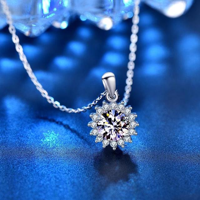 Alt view image 3 of 7 - 925 Sterling Silver Sunflower Necklace for Women 1CT Moissanite Flower Pendant Necklace for Women Wedding Fine Jewelry