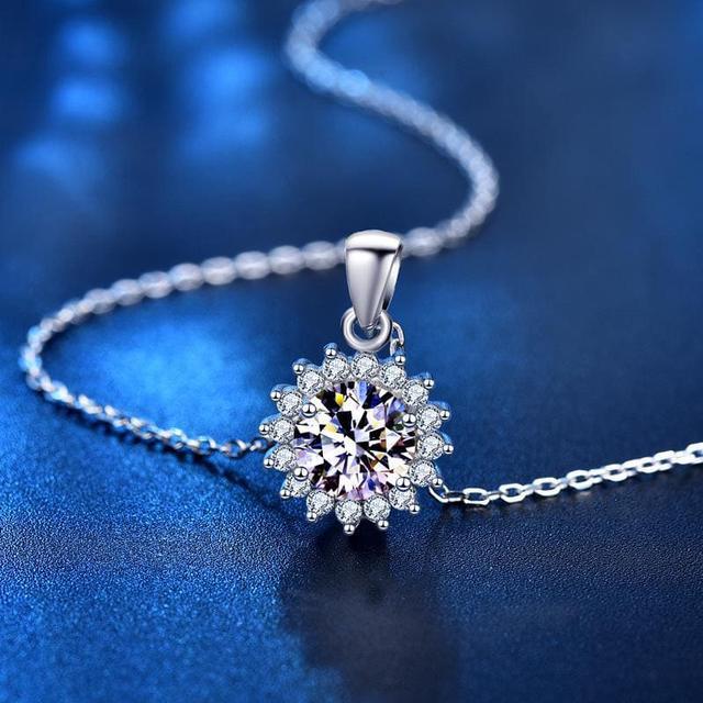 Alt view image 2 of 7 - 925 Sterling Silver Sunflower Necklace for Women 1CT Moissanite Flower Pendant Necklace for Women Wedding Fine Jewelry