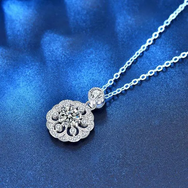 Alt view image 4 of 7 - Original Design 0.5CT Moissanite Cherry Blossom Female Necklace 925 Sterling Silver National Style Temperament Clavicle Pendant Necklace for Women Senior Jewelry Wedding Valentine's Day Gift