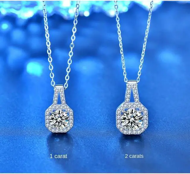 Alt view image 4 of 7 - Original Design Moissanite Princess Style Necklace for Women 925 Sterling Silver Pendant Necklace - Girl Wedding Jewelry