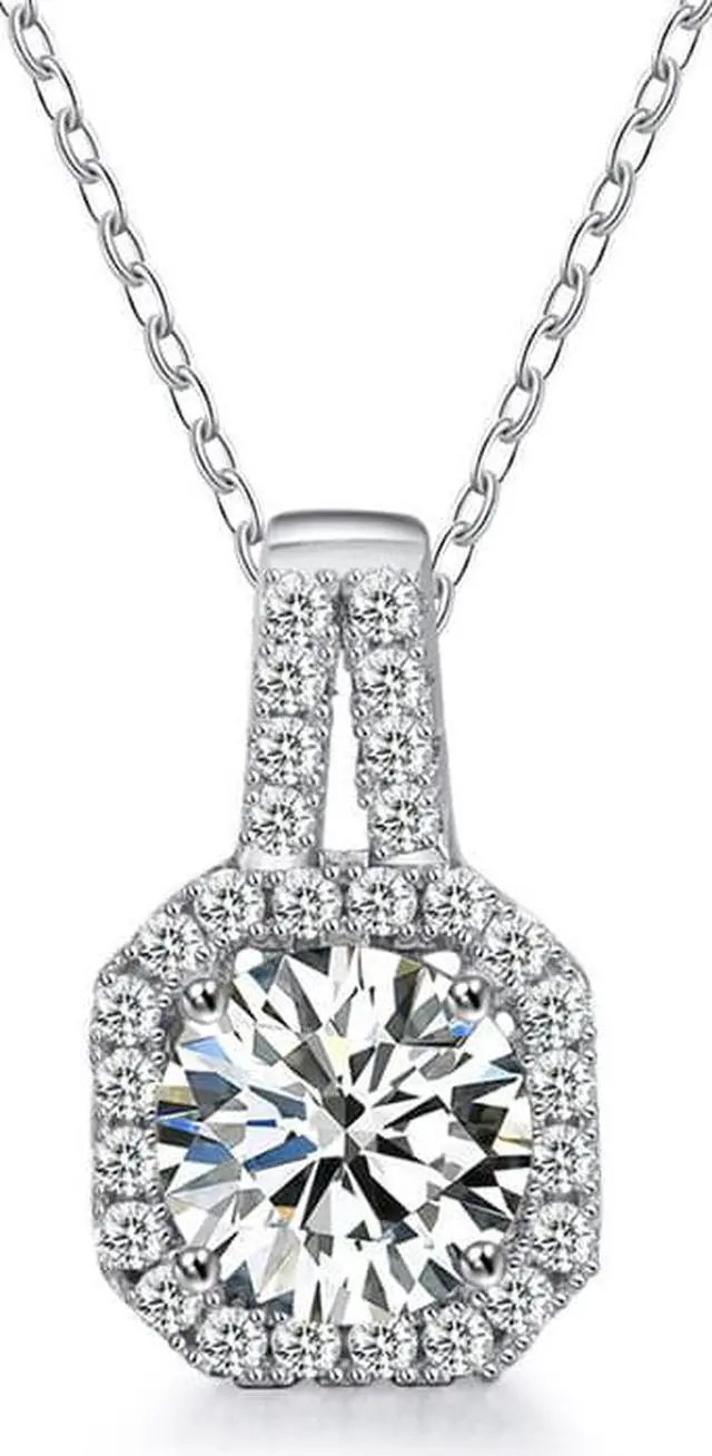 Main image of Original Design Moissanite Princess Style Necklace for Women 925 Sterling Silver Pendant Necklace - Girl Wedding Jewelry