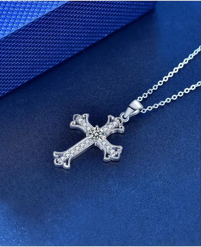 Alt view image 5 of 7 - Original 0.5CT Moissanite Personalized Cross Pendant Necklace for Women 925 Sterling Silver Necklace - Girl Wedding Jewelry