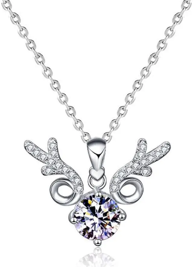 Alt view image 7 of 7 - 1CT Moissanite Sika Deer Design Christmas Necklace for Women's 925 Sterling Silver Pendant Necklace for Female Girlfriend Wedding Jewelry