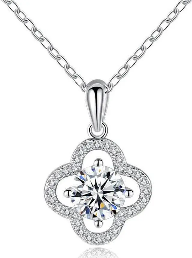 Main image of 1CT Moissanite Four Leaf Clover Pendant Necklace for Women's 925 Sterling Silver Fashion Necklace for Girl Wedding Jewelry