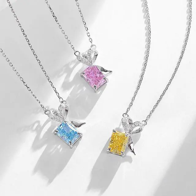 Alt view image 4 of 6 - WAHZAUS 925 Sterling Silver Bow Necklace for Women Girls, High Carbon Diamond Pendant Necklace for Wife Girlfriend Silver Jewelry Gifts for Her