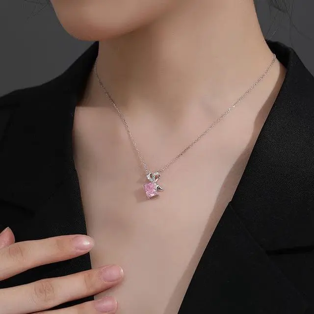 Alt view image 3 of 6 - WAHZAUS 925 Sterling Silver Bow Necklace for Women Girls, High Carbon Diamond Pendant Necklace for Wife Girlfriend Silver Jewelry Gifts for Her