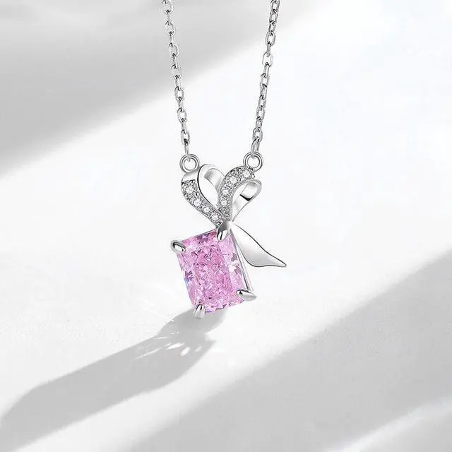 Alt view image 6 of 6 - WAHZAUS 925 Sterling Silver Bow Necklace for Women Girls, High Carbon Diamond Pendant Necklace for Wife Girlfriend Silver Jewelry Gifts for Her