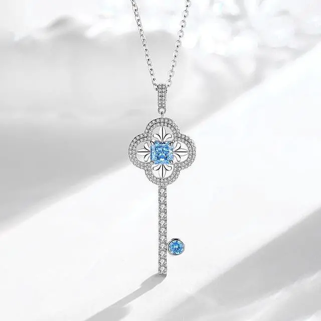 Alt view image 7 of 7 - WAHZAUS Original Design 925 Sterling Silver Elegant Key Necklace High Carbon Diamond Fashion Simple Splendid Pendant Necklace for Women Wedding Mother's Day Gift