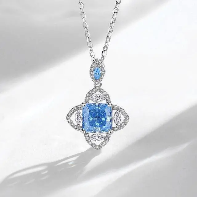 Alt view image 7 of 7 - S925 Sterling Silver Necklace European and American Temperament Four-Angle Star High Carbon Diamond Pendant Fashion High Sense Silver Necklace for Women